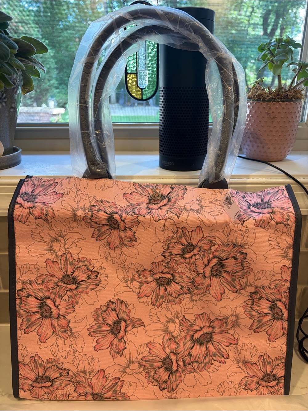 Victoria's Secret Pink Floral Tote with Black Trim